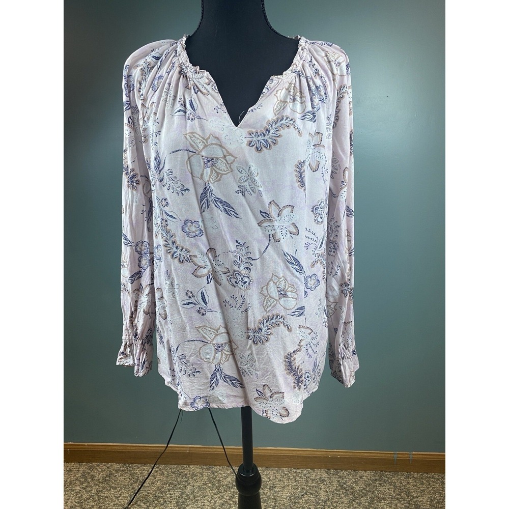Floral V-Neck Long Sleeve Blouse Pink Purple Boho‎ Ruffle Cuff Top